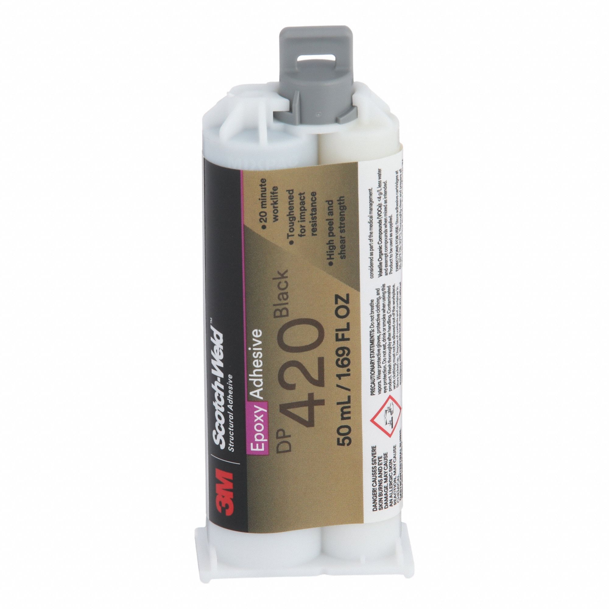 Epoxy Adhesive: DP420, Moisture Cured, 50 mL, Dual-Cartridge, Black, Gel