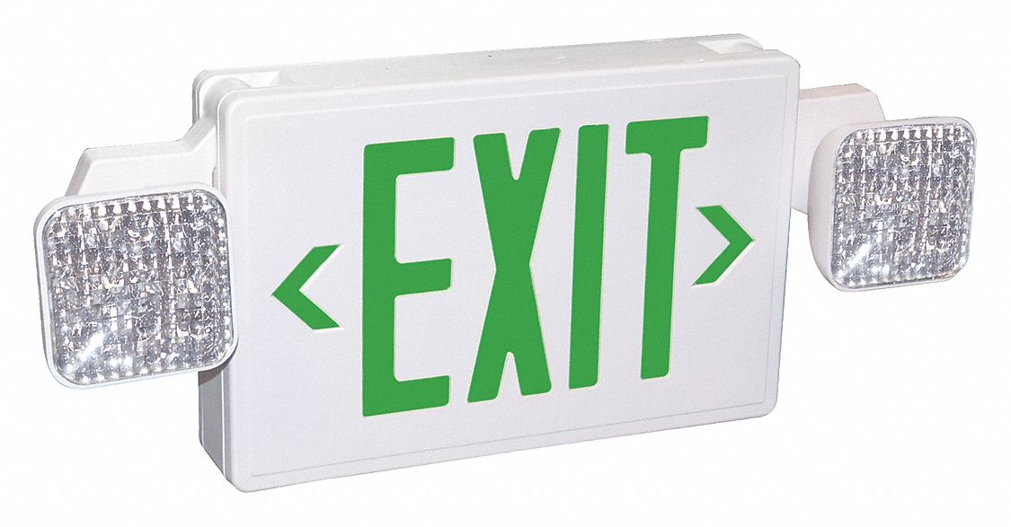 LUMAPRO Exit Sign with Emergency Lights White, 2 Faces, Green, LED
