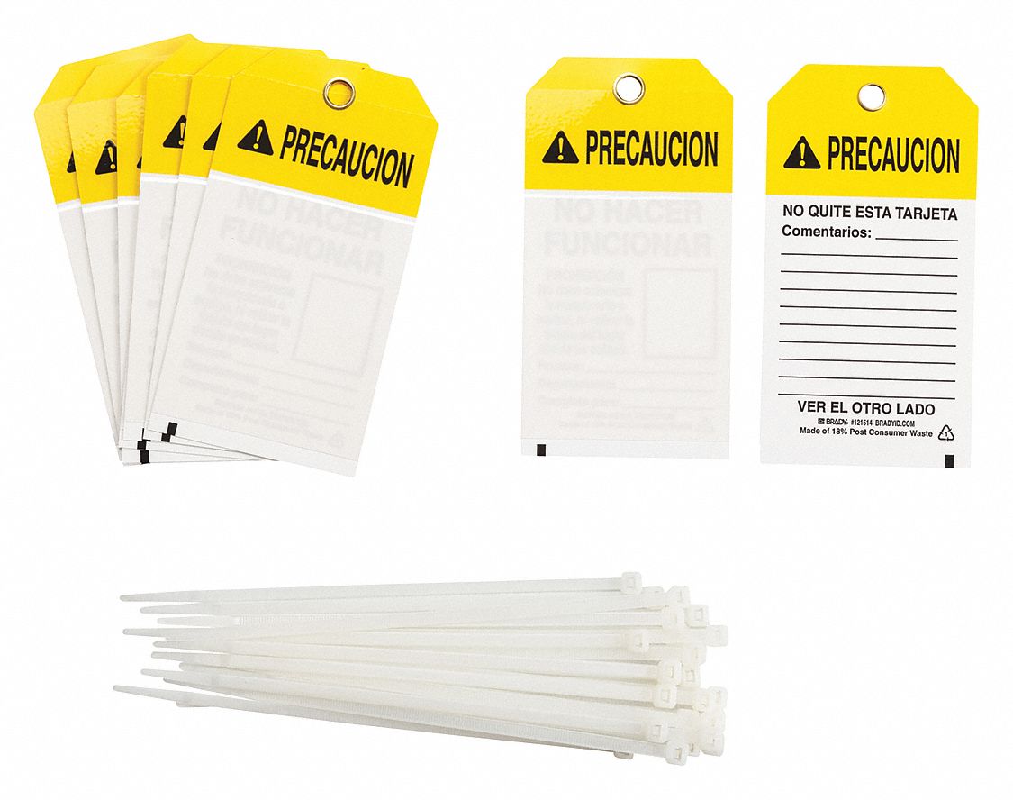 Lockout Tag: Precaution, No Hacer Funcionar, Polyester, Write-On Surface, Spanish, Precaucion