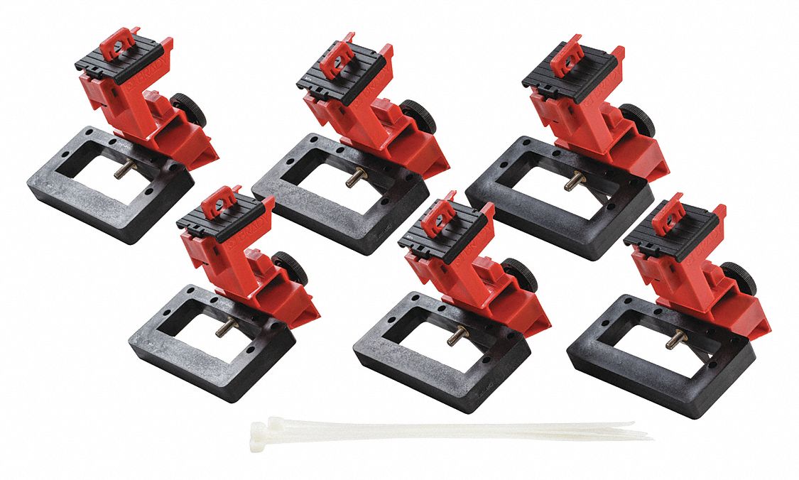 Oversized Breaker Lockout: Clamp-On, For 480/600V AC Volt, Includes Cable Tie Slot, 6 PK