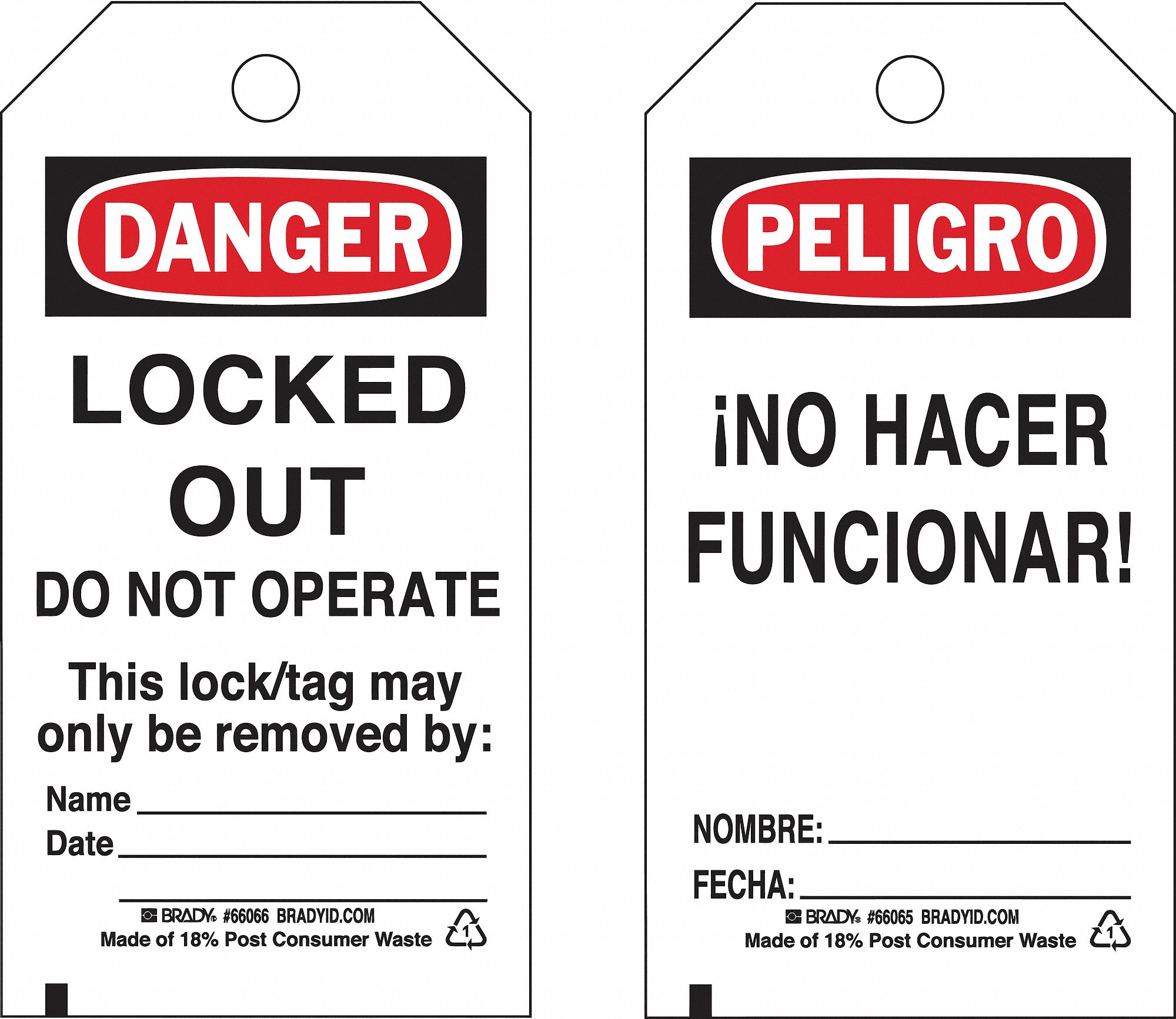 BRADY Lockout Tag, Paper, Locked Out Do Not Operate, 5 3/4 in x 3 in, 1