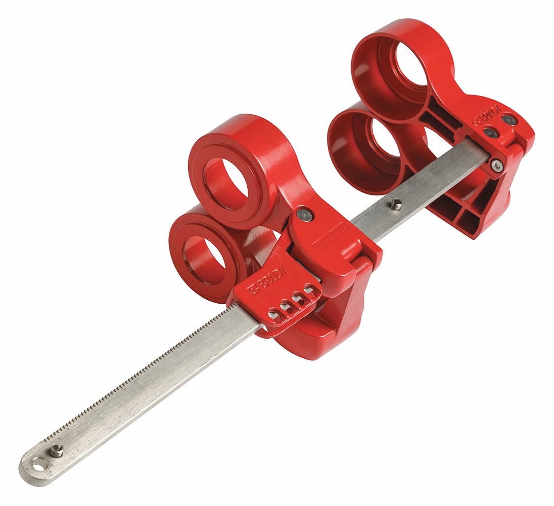 PIPE BLIND LOCKOUT DEVICE, FITS 3 TO 14 IN PIPE DIA, RED, 8 1/2 X 17 3/4 IN, ALUMINUM/STEEL