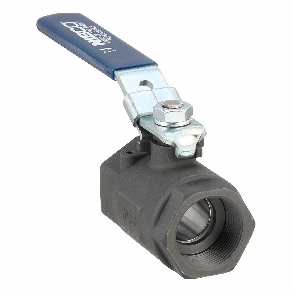 Manual Two-Way Ball Valve: 1 1/2 in, Carbon Steel, Straight, FNPT x FNPT, Two-Piece, Lever
