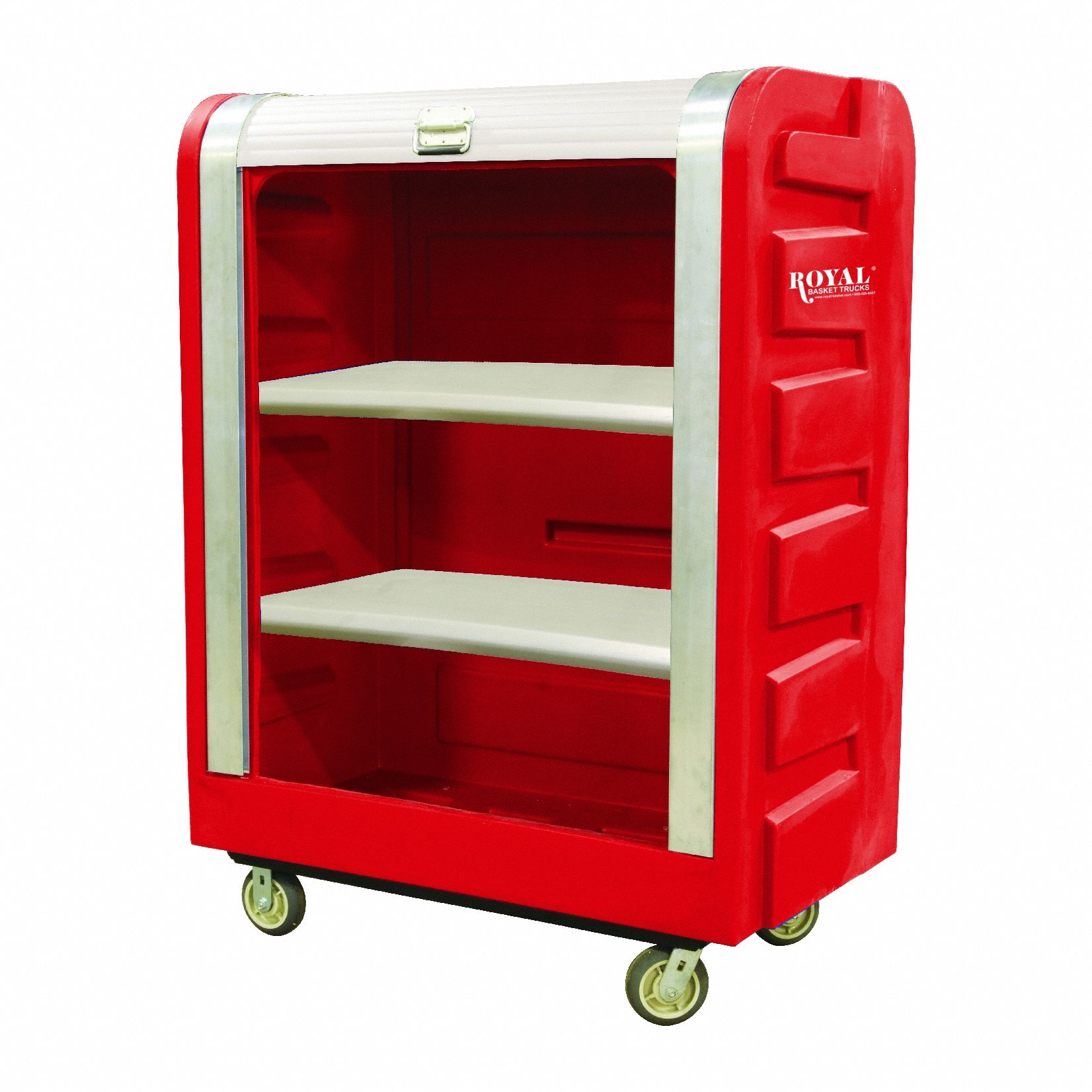 Bulk Tambour Door Truck: Red, (2) Rigid/(2) Swivel, 50 1/2 in Overall Lg