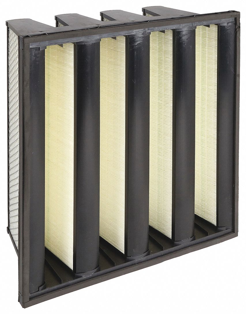 V-Bank Air Filter: 24 in x 24 in x 12 in, Fiberglass, Single Header, 4 Vs, MERV 14