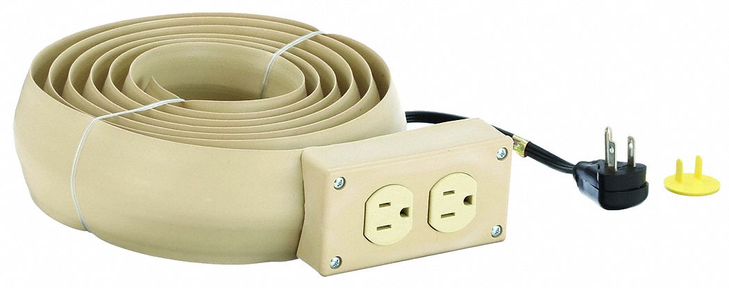 Covered Extension Cord: 12 ft, 10 ft Covered Cord Lg, 16 AWG Wire Size, 3 Conductors
