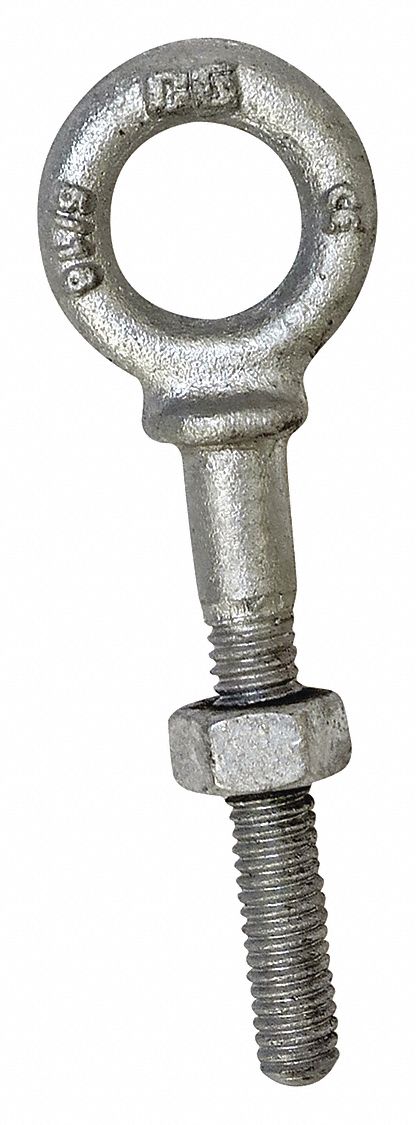 MACHINERY EYE BOLT, WITH SHOULDER, STEEL, HOT DIPPED GALVANIZED, 2"-11 THREAD, 2 IN THREAD L