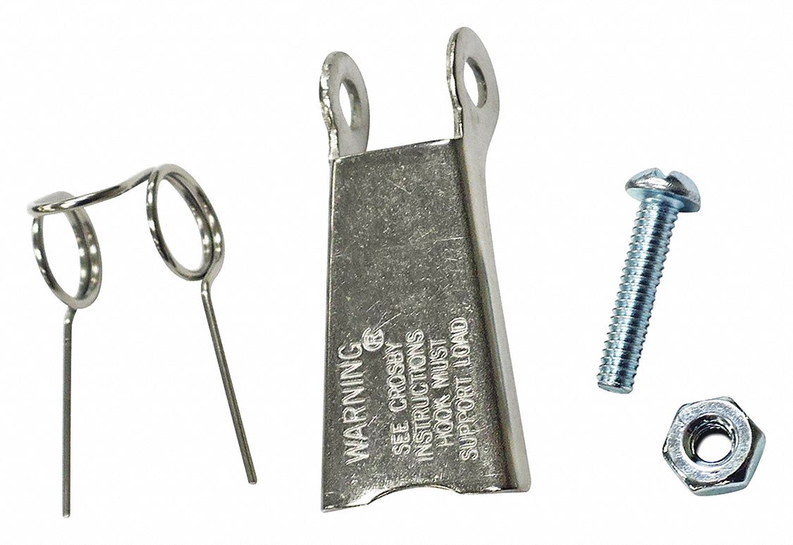 SPRING LATCH, SPRING, 1⅞ IN LATCH L, ⅞ IN LATCH W, ¼ IN LATCH EYE DIA, SILVER, NUT
