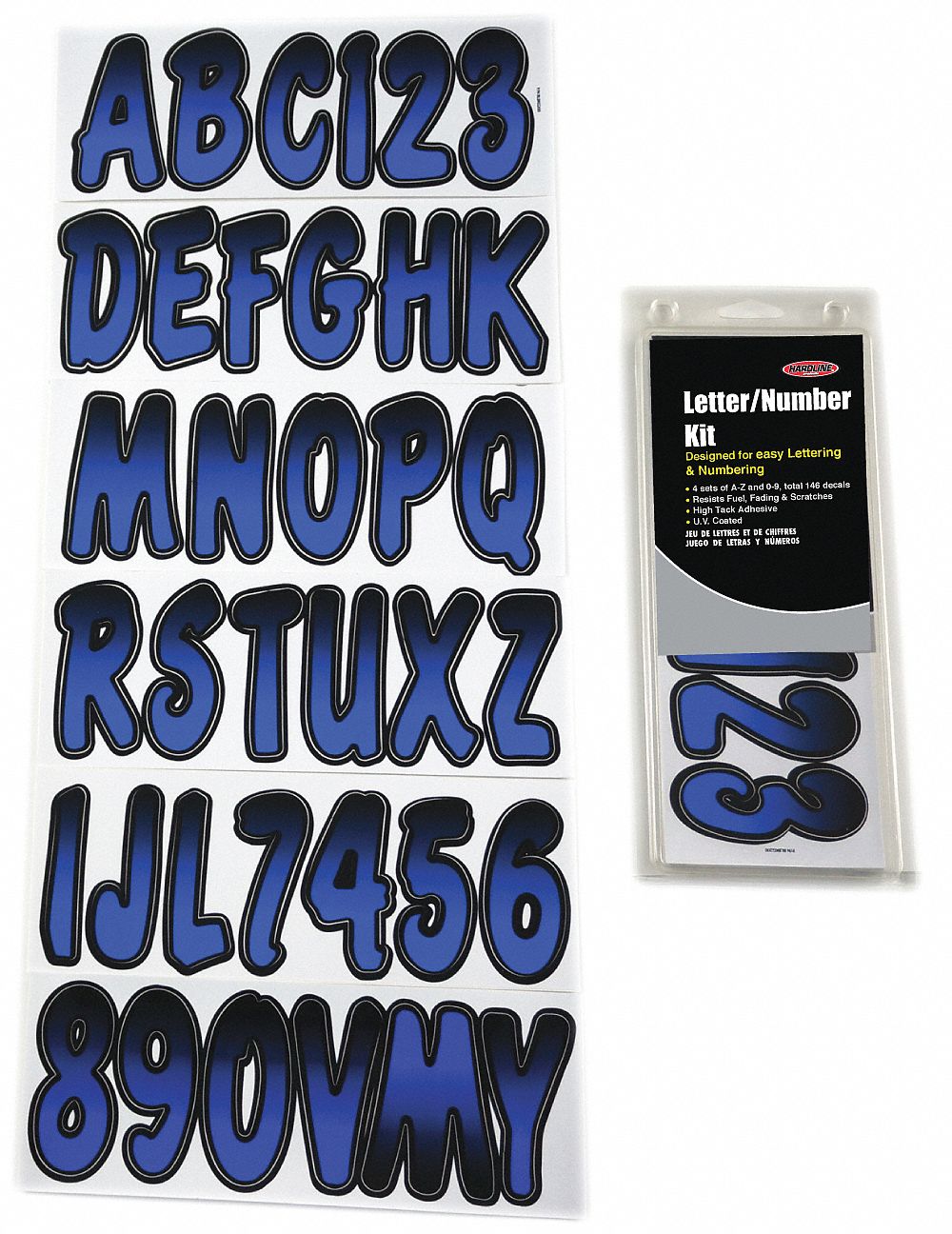 Letter and Number Label Set: 3 in Character Ht, Indoor/Outdoor, Non-Reflective, Proprietary, Die Cut