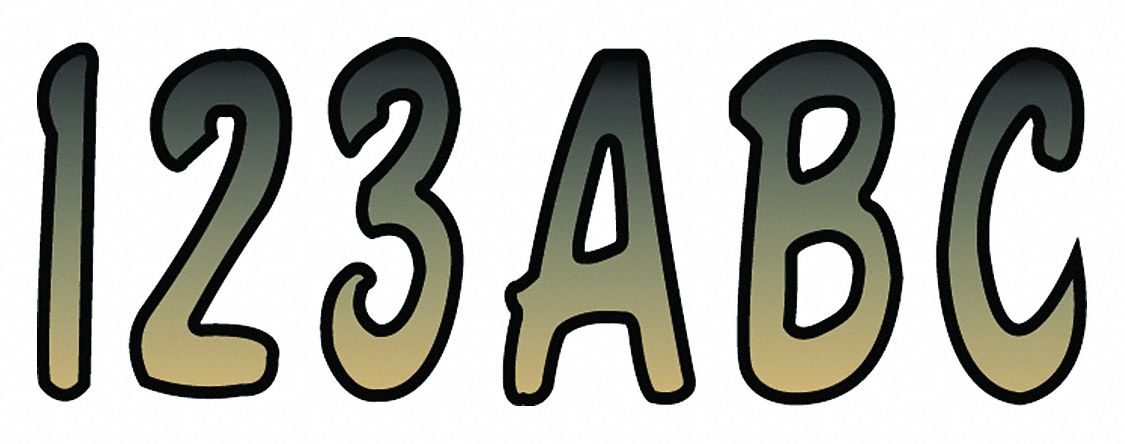 Letter and Number Label Set: 3 in Character Ht, Indoor/Outdoor, Non-Reflective, Proprietary, Die Cut