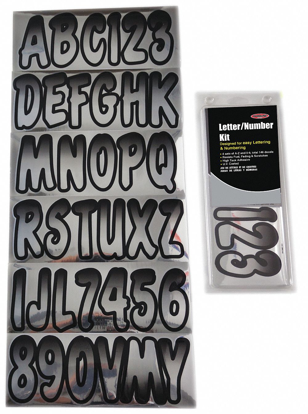 Letter and Number Label Set: 3 in Character Ht, Indoor/Outdoor, Non-Reflective, Proprietary, Die Cut