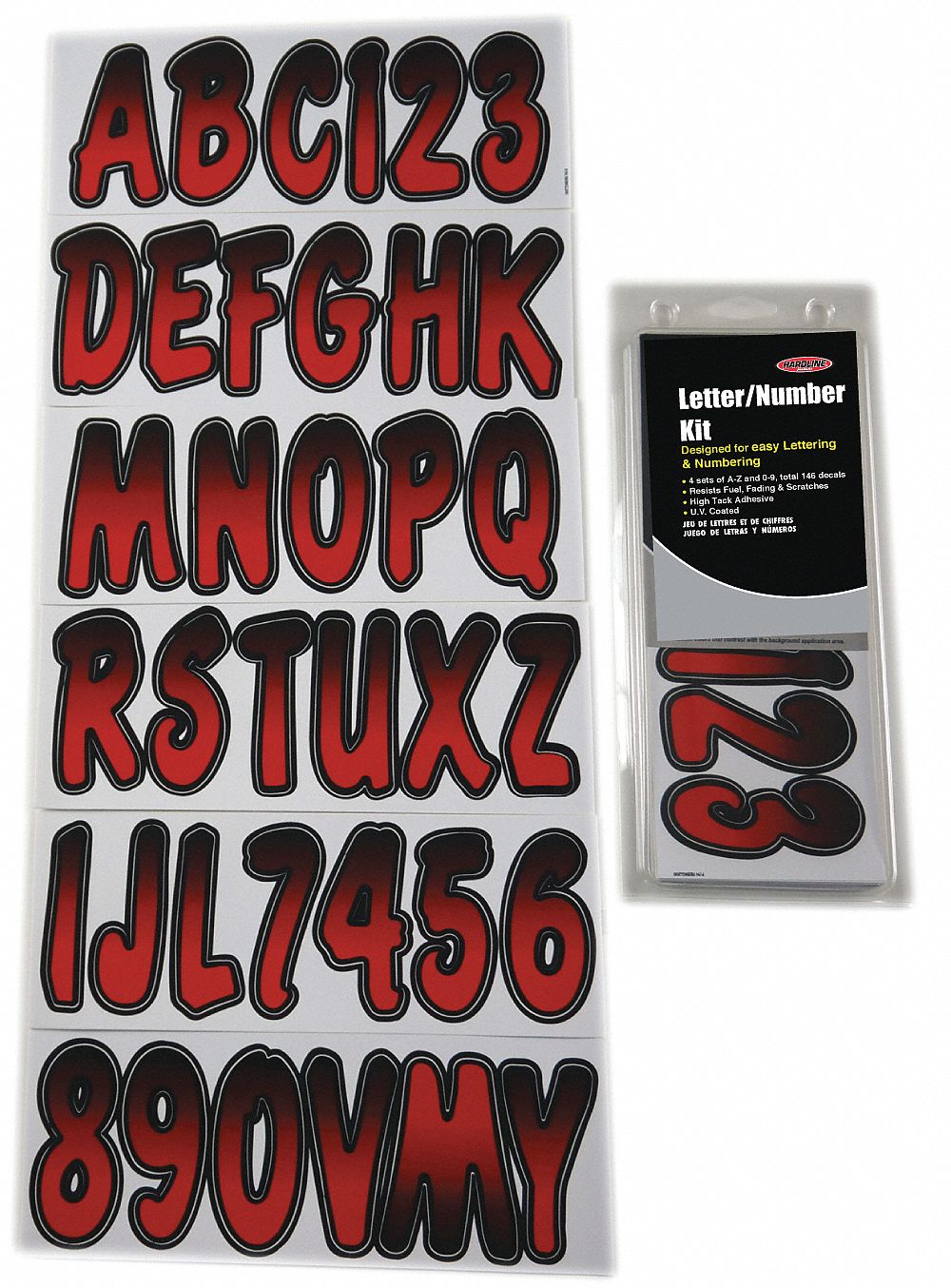 Letter and Number Label Set: 3 in Character Ht, Indoor/Outdoor, Non-Reflective, Proprietary, Die Cut