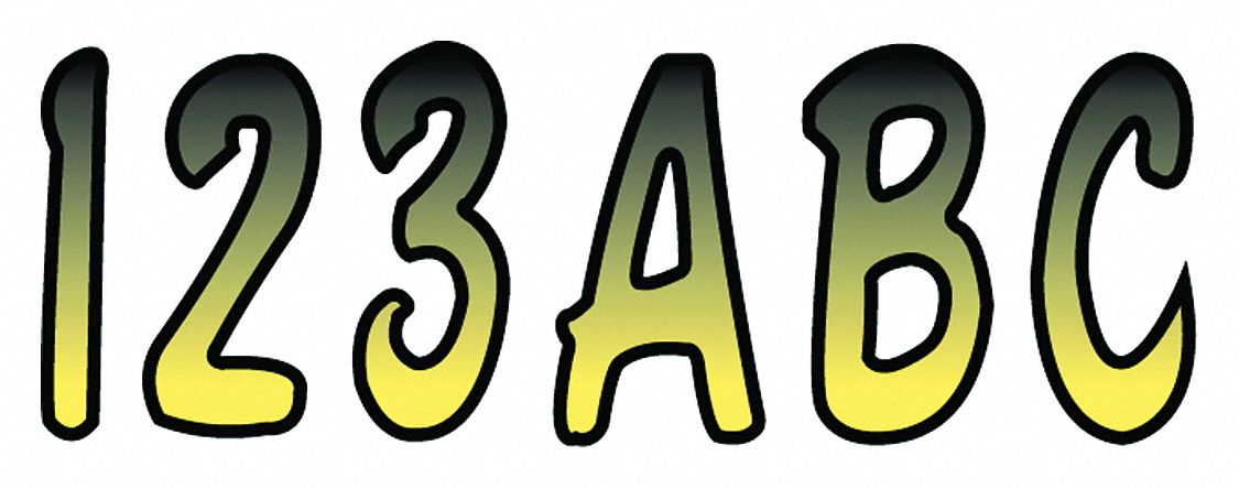 Letter and Number Label Set: 3 in Character Ht, Indoor/Outdoor, Non-Reflective, Proprietary, Die Cut