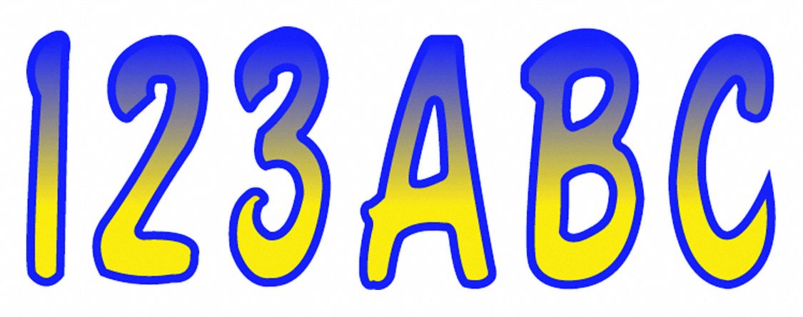 Letter and Number Label Set: 3 in Character Ht, Indoor/Outdoor, Non-Reflective, Proprietary, Die Cut