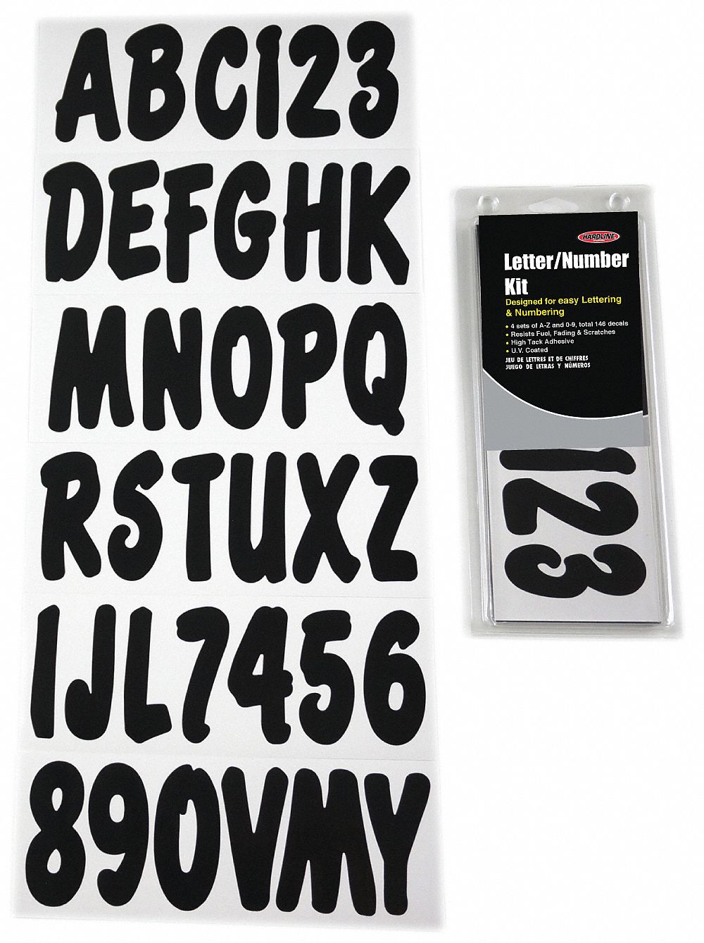Letter and Number Label Set: 3 in Character Ht, Indoor/Outdoor, Non-Reflective, Proprietary, Black