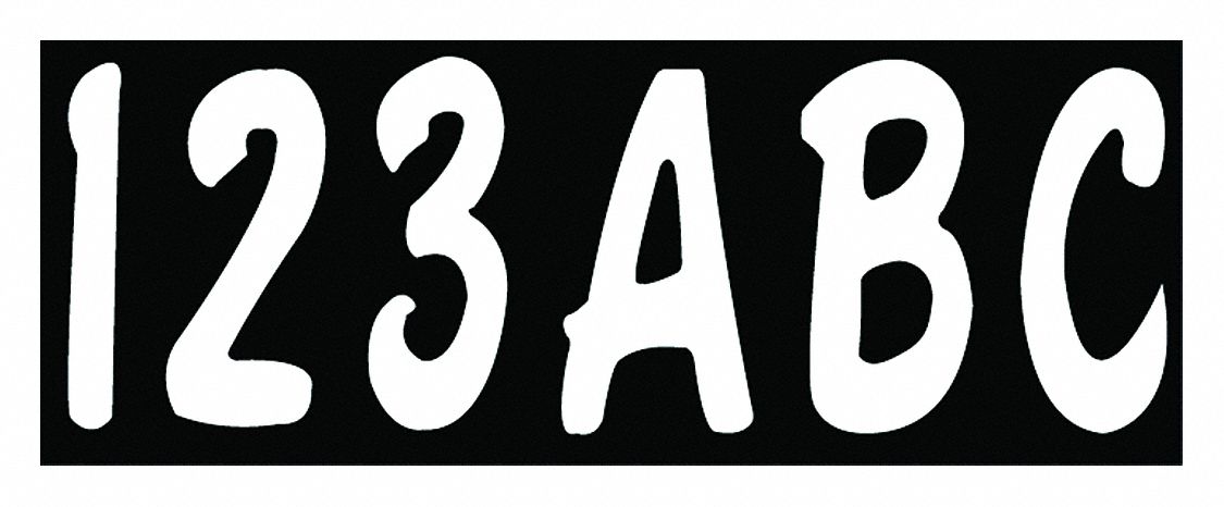 Letter and Number Label Set: 3 in Character Ht, Indoor/Outdoor, Non-Reflective, Proprietary, White