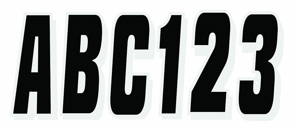 Letter and Number Label Set: Gen Identification/USCG, 3 in Character Ht, Proprietary, Black/Silver