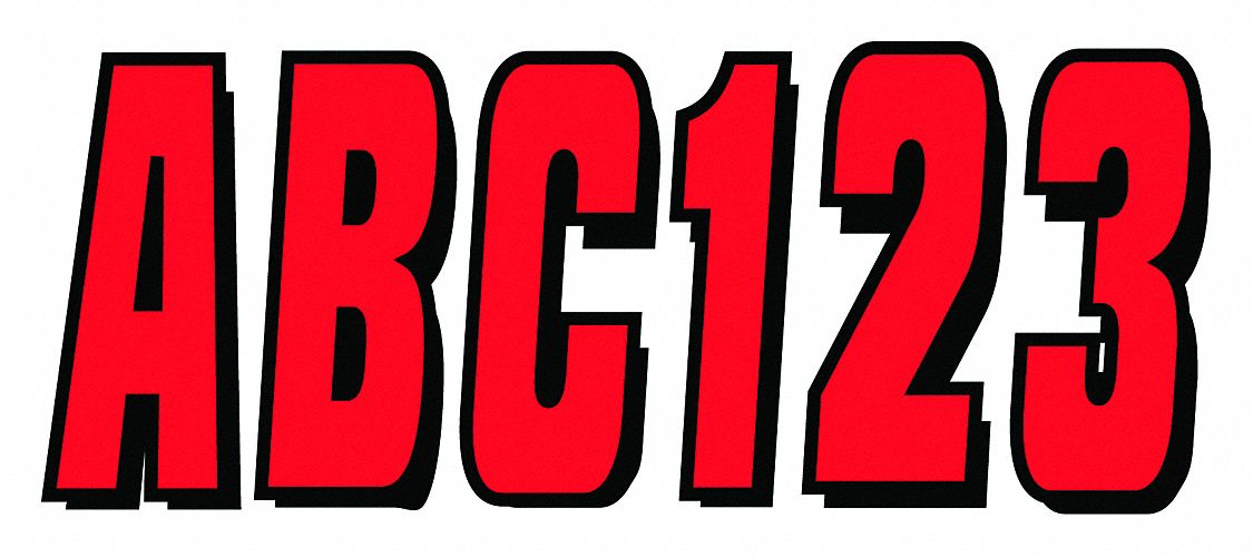 Letter and Number Label Set: Gen Identification/USCG, 3 in Character Ht, Proprietary, Black/Red