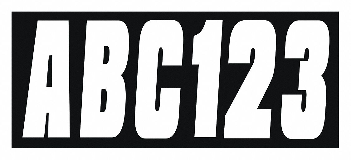 Letter and Number Label Set: 3 in Character Ht, Indoor/Outdoor, Non-Reflective, Proprietary, White