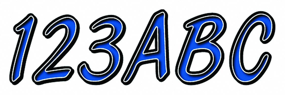 Letter and Number Label Set: Gen Identification/USCG, 3 in Character Ht, Proprietary, Black/Blue