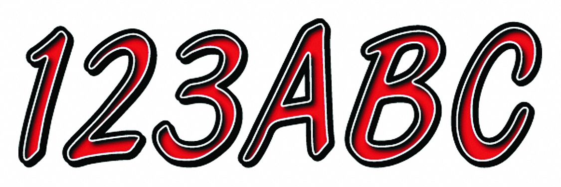 Letter and Number Label Set: Gen Identification/USCG, 3 in Character Ht, Proprietary, Black/Red