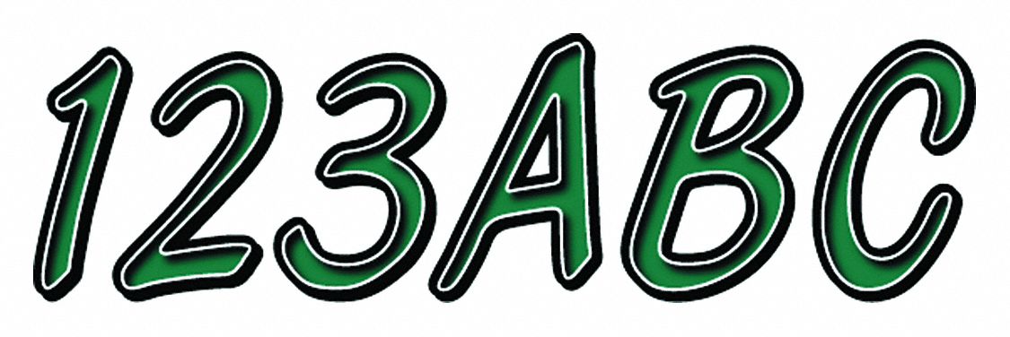 Letter and Number Label Set: Gen Identification/USCG, 3 in Character Ht, Proprietary, Black/Green