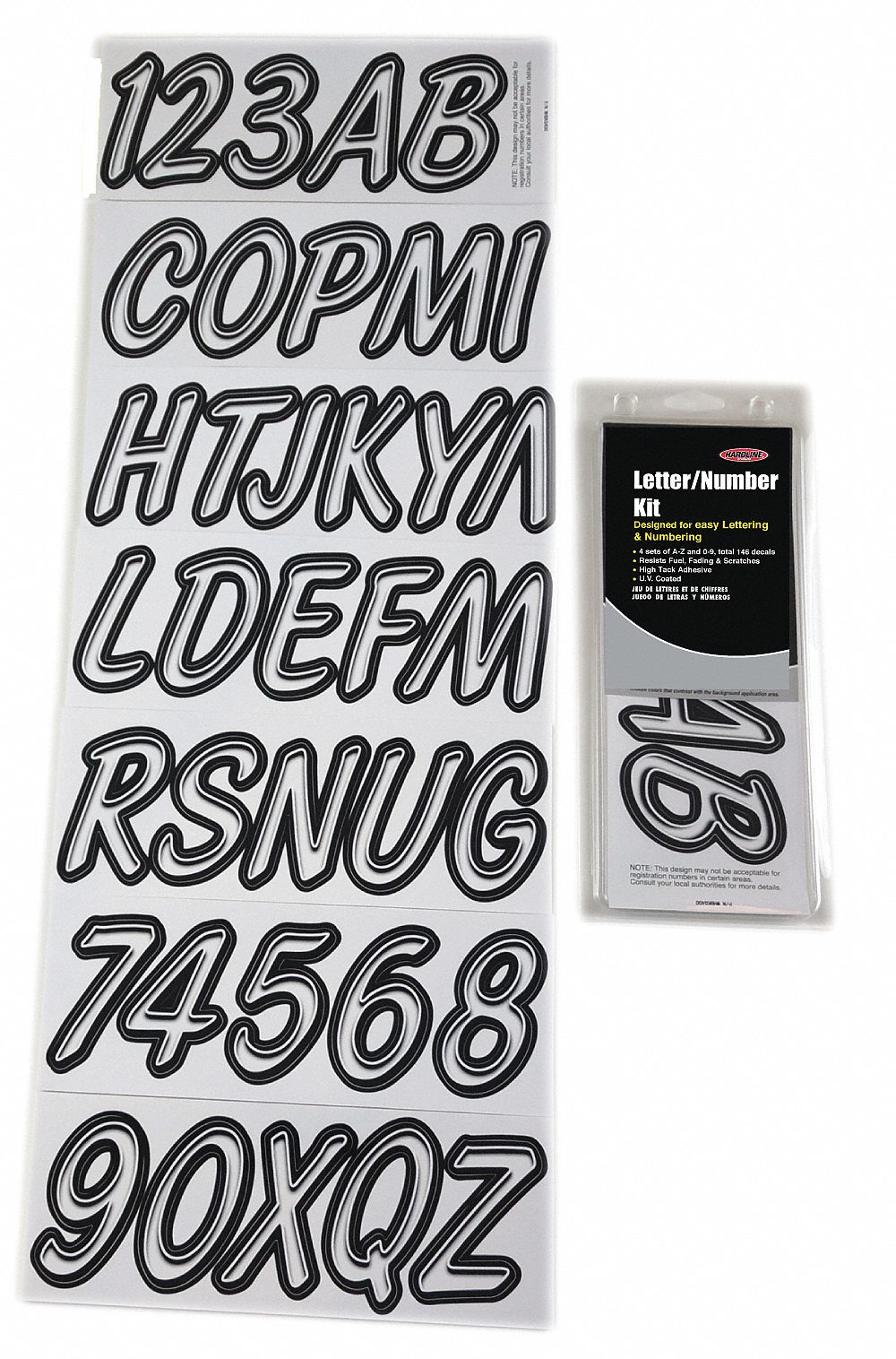 Letter and Number Label Set: Gen Identification/USCG, 3 in Character Ht, Proprietary, Black/White