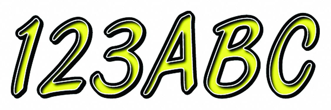 Letter and Number Label Set: Gen Identification/USCG, 3 in Character Ht, Proprietary, Black/Yellow