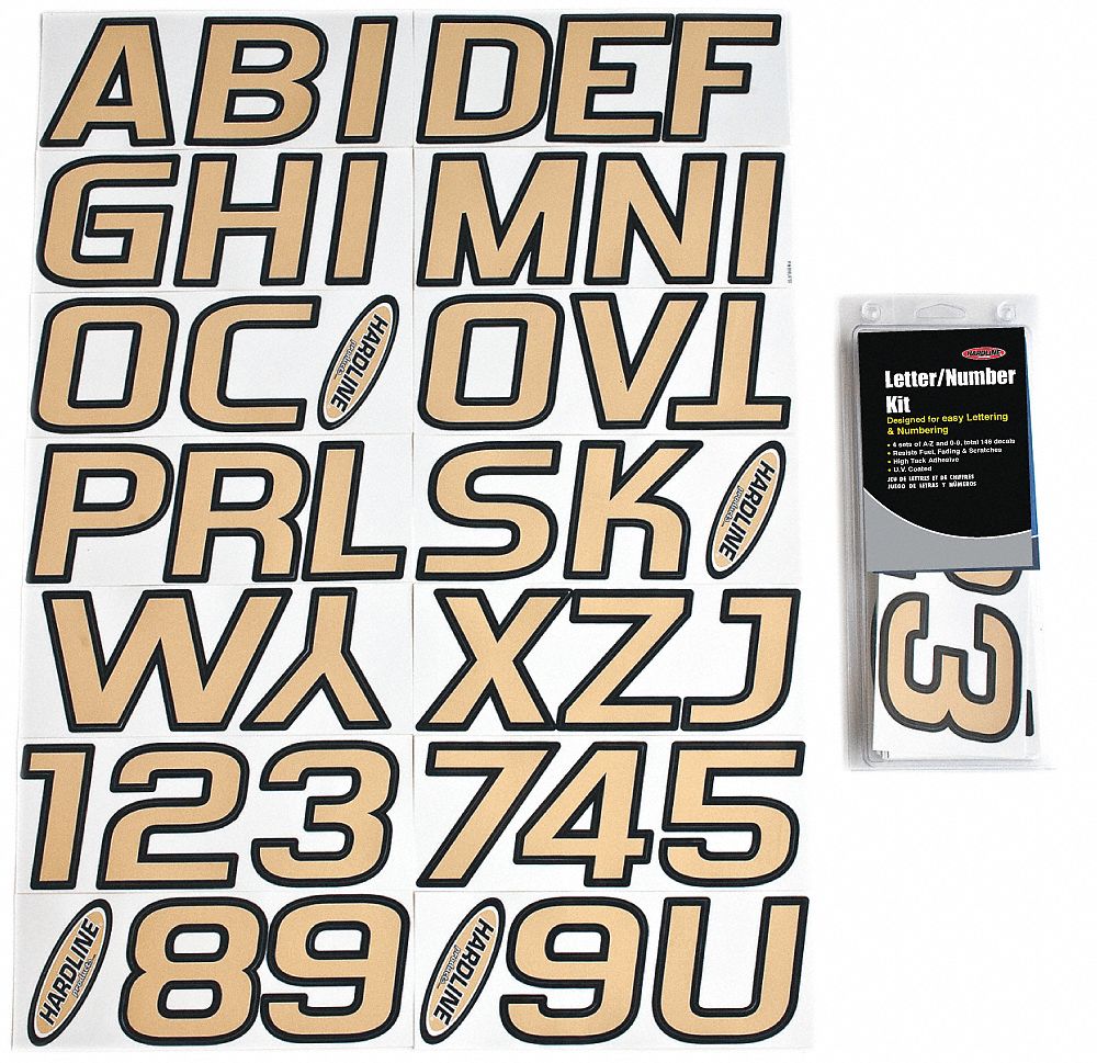 Letter and Number Label Set: Gen Identification/USCG, 2 in Character Ht, Proprietary, Black/Yellow