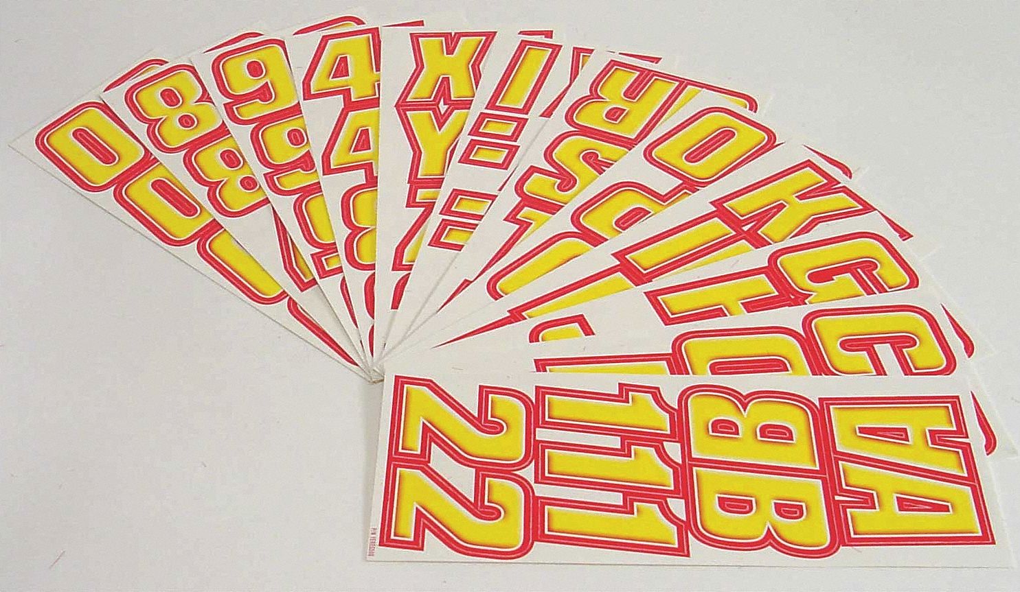 Letter and Number Label Set: Gen Identification, 2 in Character Ht, Proprietary, Red/Yellow, Vinyl