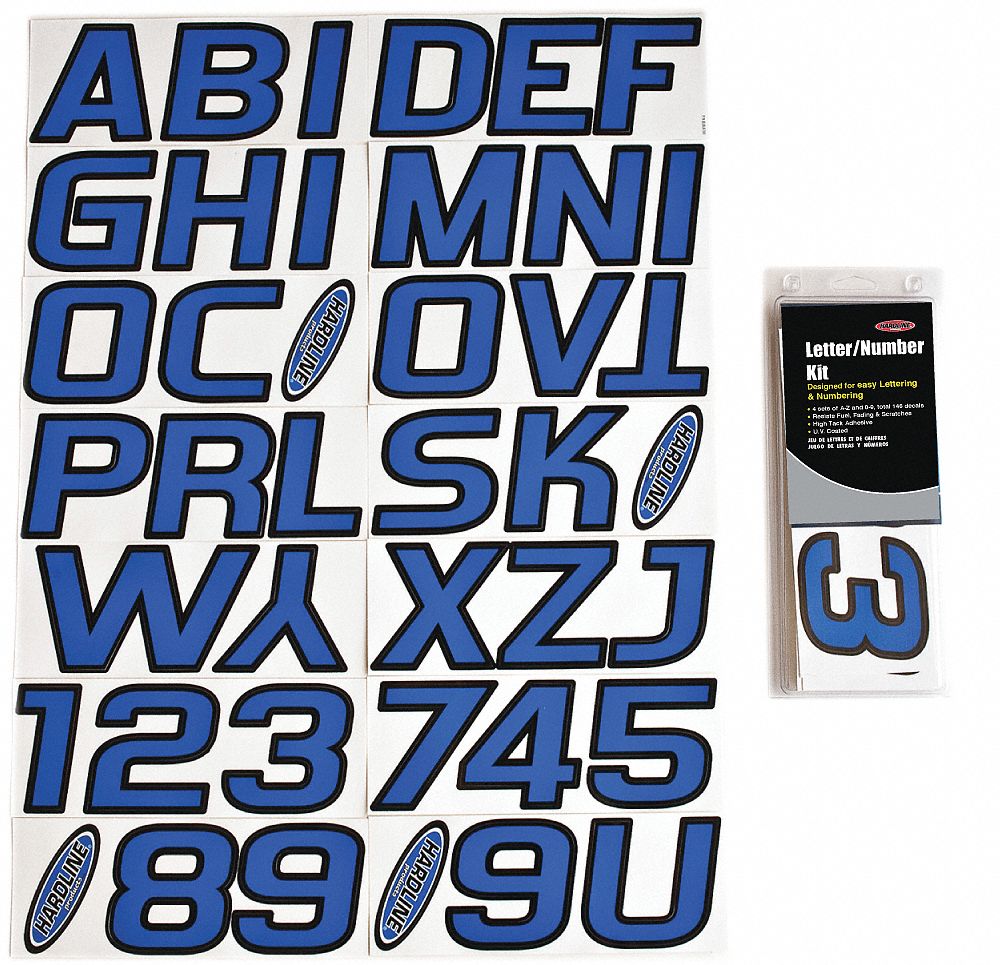 Letter and Number Label Set: Gen Identification/USCG, 3 in Character Ht, Proprietary, Black/Blue