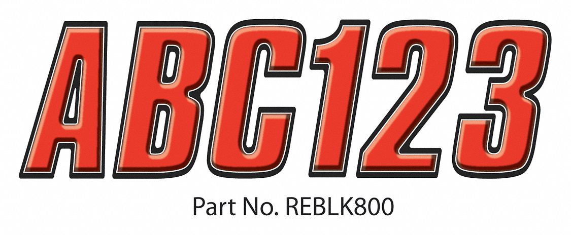 Letter and Number Label Set: Gen Identification/USCG, 3 in Character Ht, Proprietary, Black/Red