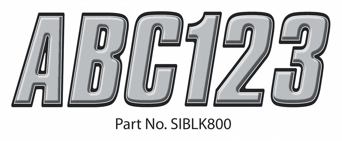 Letter and Number Label Set: Gen Identification/USCG, 3 in Character Ht, Proprietary, Black/Silver