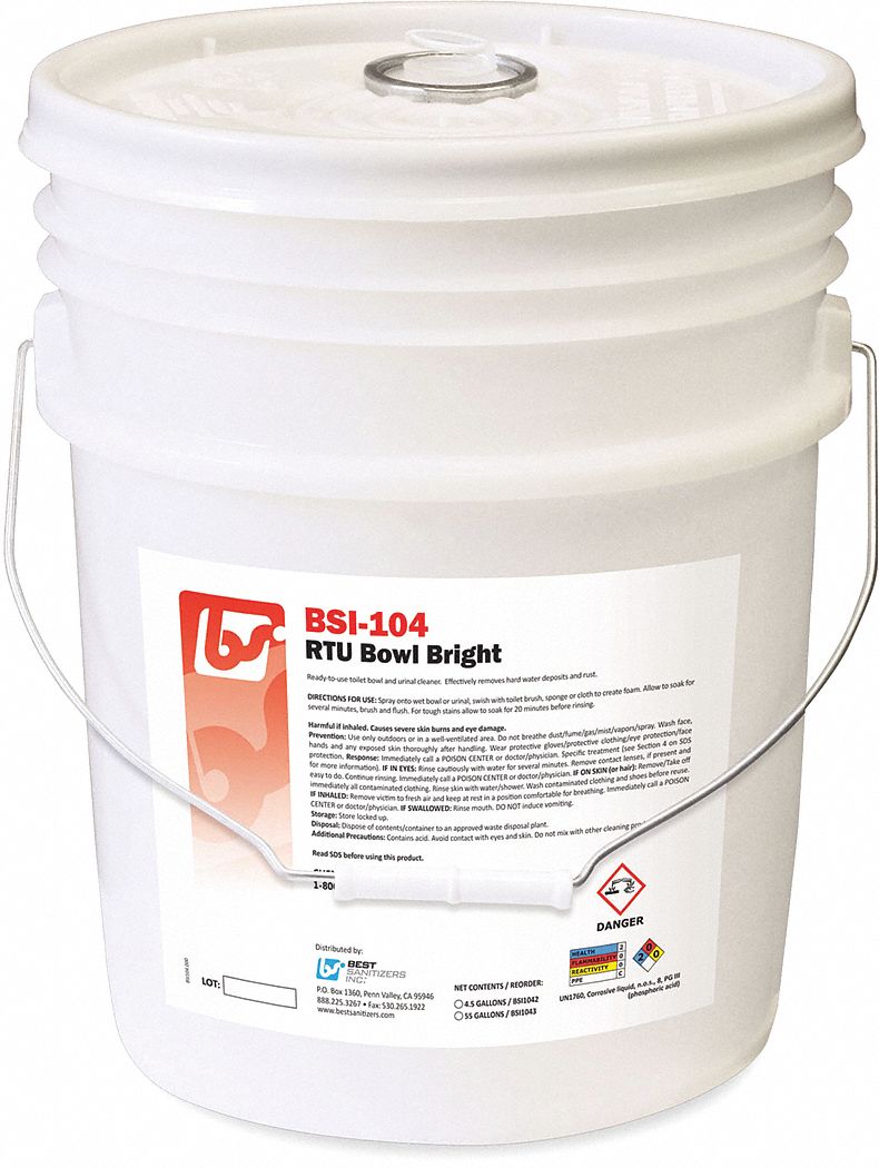 BEST SANITIZERS, INC., Bucket, 5 gal Container Size, Toilet Bowl
