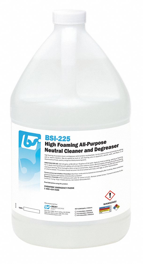 Neutral Cleaner and Degreaser: Jug, 1 gal Container Size, Concentrated, 4 PK