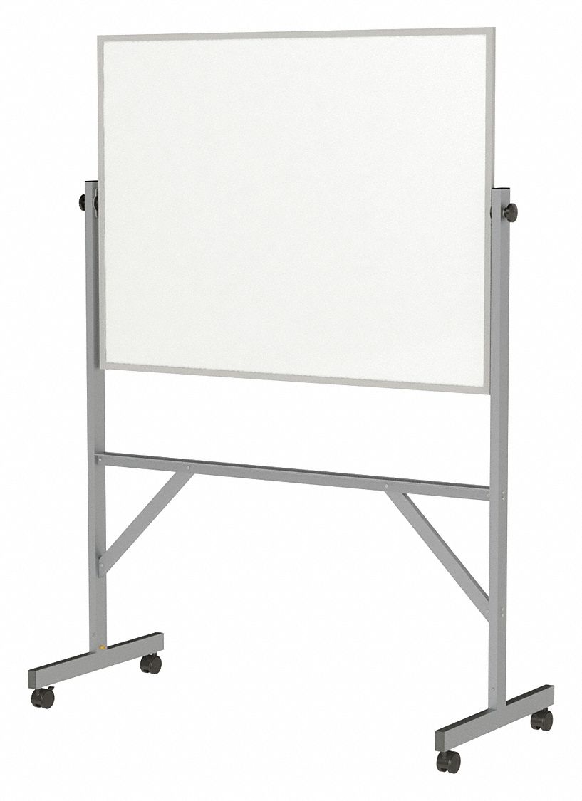 Dry Erase Board: 72 in Overall Ht, 48 in Overall Wd, Plastic, Not Adj, White, Reversible