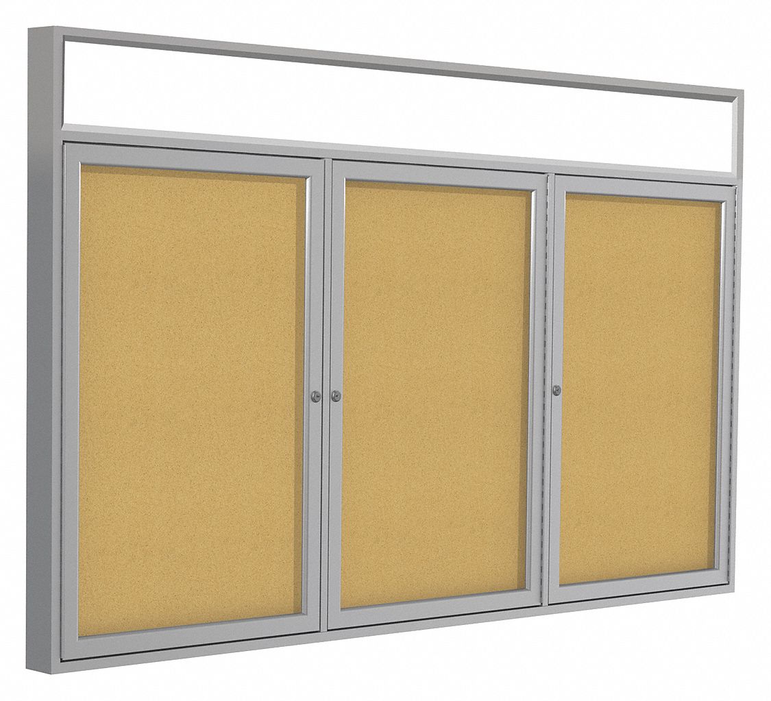 Enclosed Bulletin Board: Swing Door, 48 in Overall Ht, 72 in Overall Wd, Natural, Wall Mounted