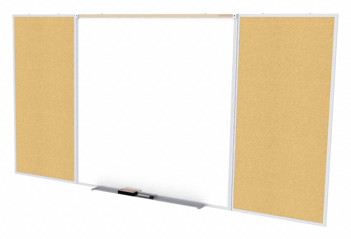 Combination Board: Porcelain Dry Erase Board, Cork Bulletin Board, 48 7/16 in Overall Ht