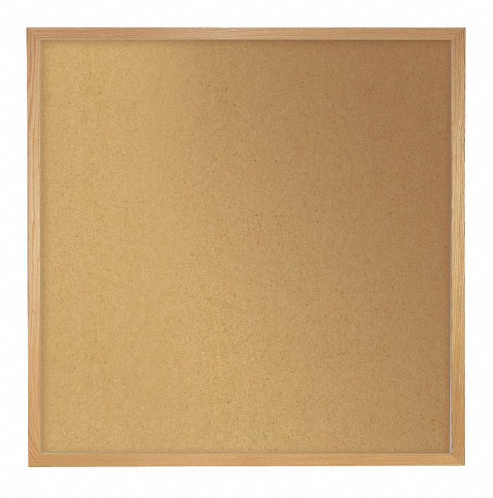 Bulletin Board: Cork, Wall Mounted, 48 1/2 in Overall Ht, 48 1/2 in Overall Wd, Natural, Oak