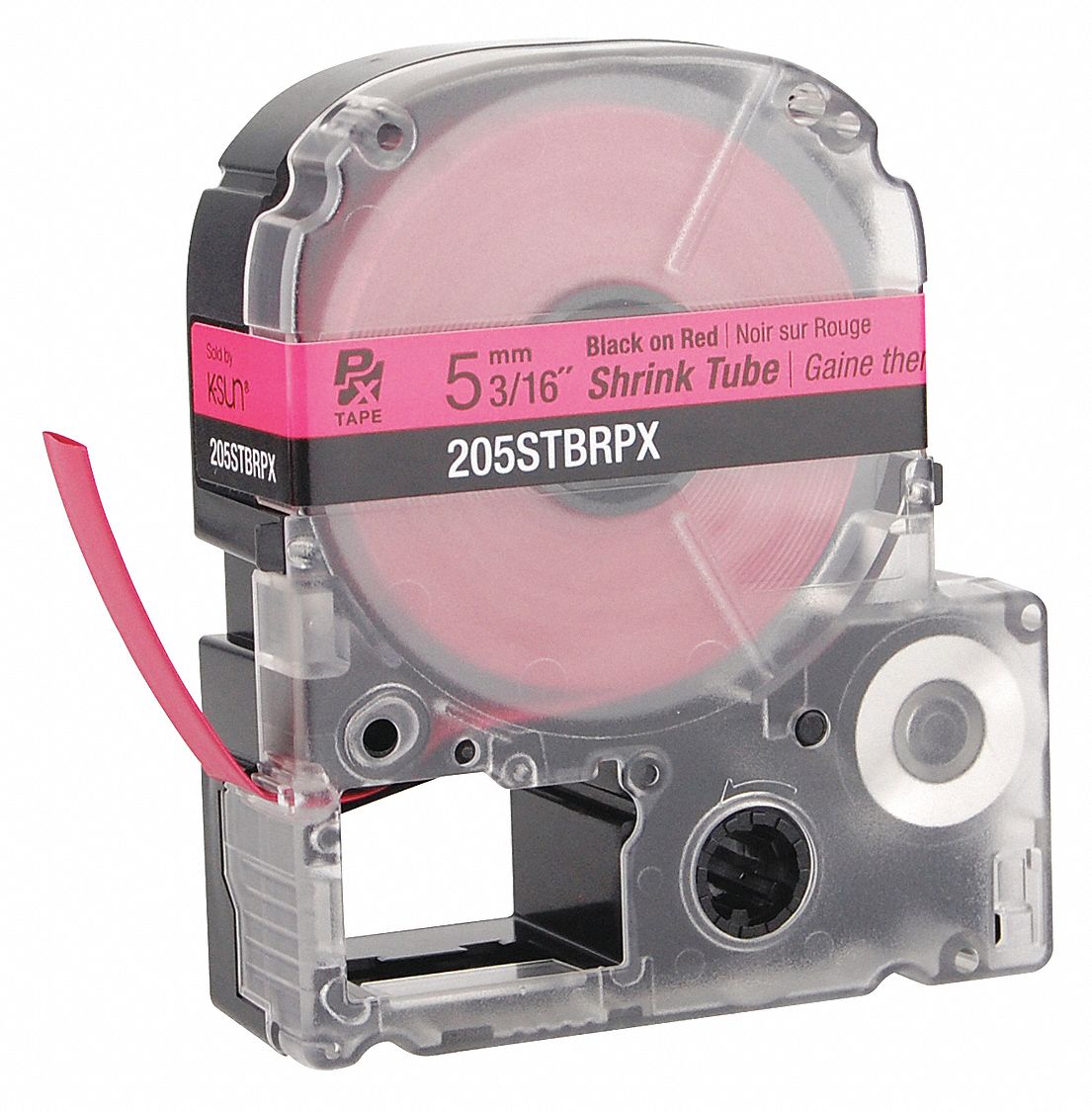 CONTINUOUS LABEL ROLL CARTRIDGE, HEAT SHRINK TUBE, BLACK ON RED, 0.187 IN W