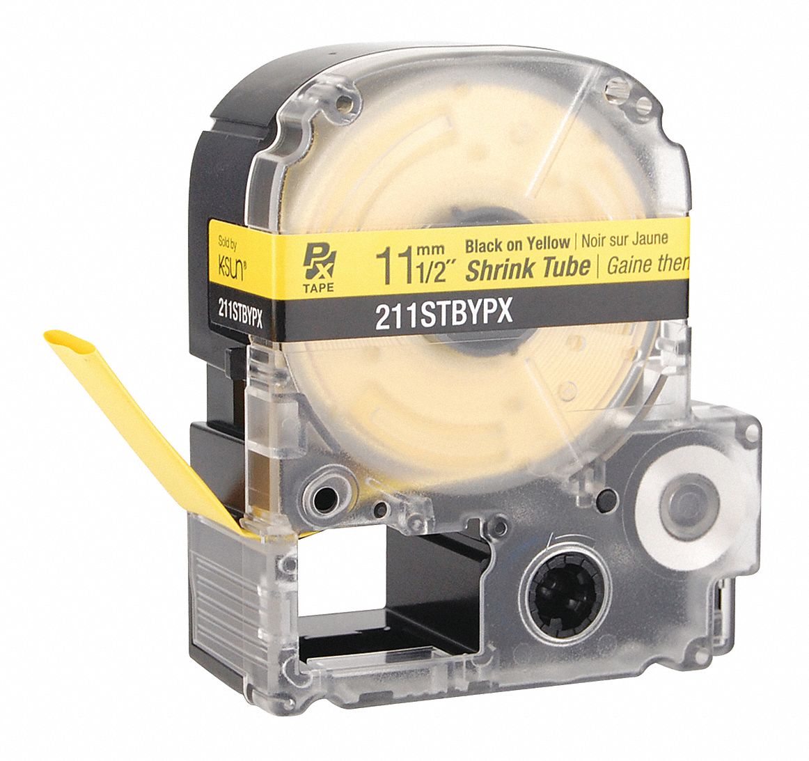 CONTINUOUS LABEL ROLL CARTRIDGE, HEAT SHRINK TUBE, BLACK ON YELLOW, 0.5 IN W