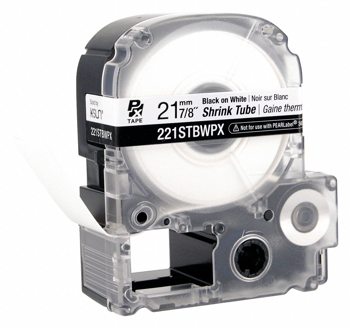 CONTINUOUS LABEL ROLL CARTRIDGE, HEAT SHRINK TUBE, BLACK ON WHITE, 0.875 IN W