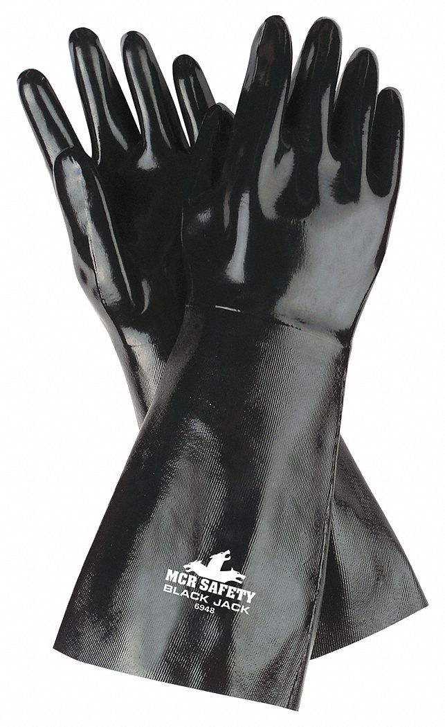 CHEMICAL RESISTANT GLOVES, 18 IN LENGTH, SMOOTH, L, BLACK, BLACKJACK, NEOPRENE