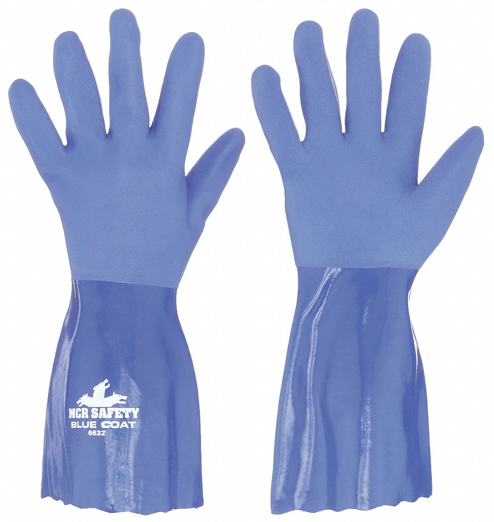 Chemical Resistant Gloves: 12 in Glove Lg, Grain, 2XL Glove Size, Blue, Gen  Purpose, 1 PR