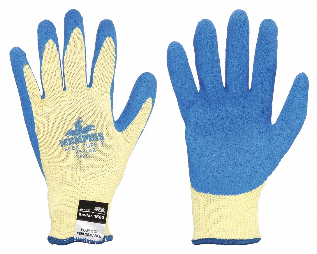 COATED GLOVES,LATEX,M,BLUE/YELLOW,PR