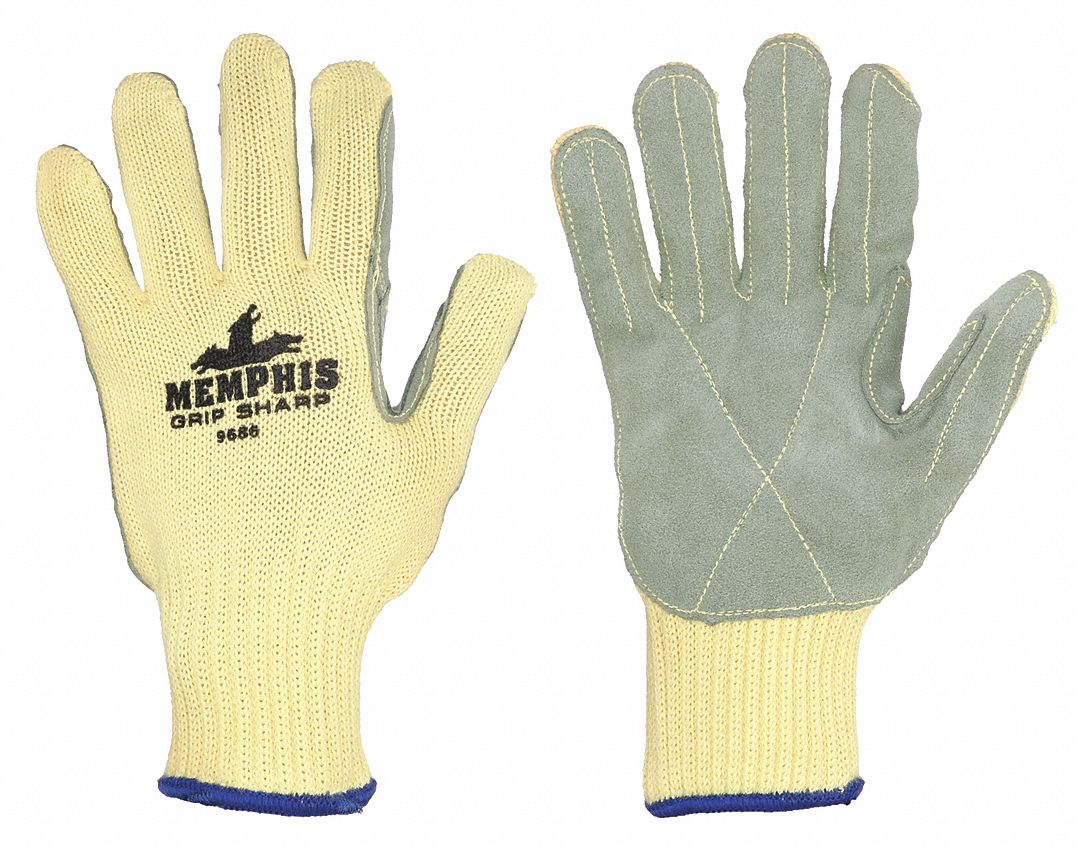 LEATHER GLOVES,COWHIDE,XL,GREY/YELLOW,PR