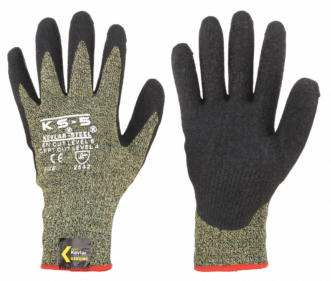 COATED GLOVES, L (9), ANSI CUT LEVEL A4, DIPPED PALM, LATEX, KEVLAR, 13 GA