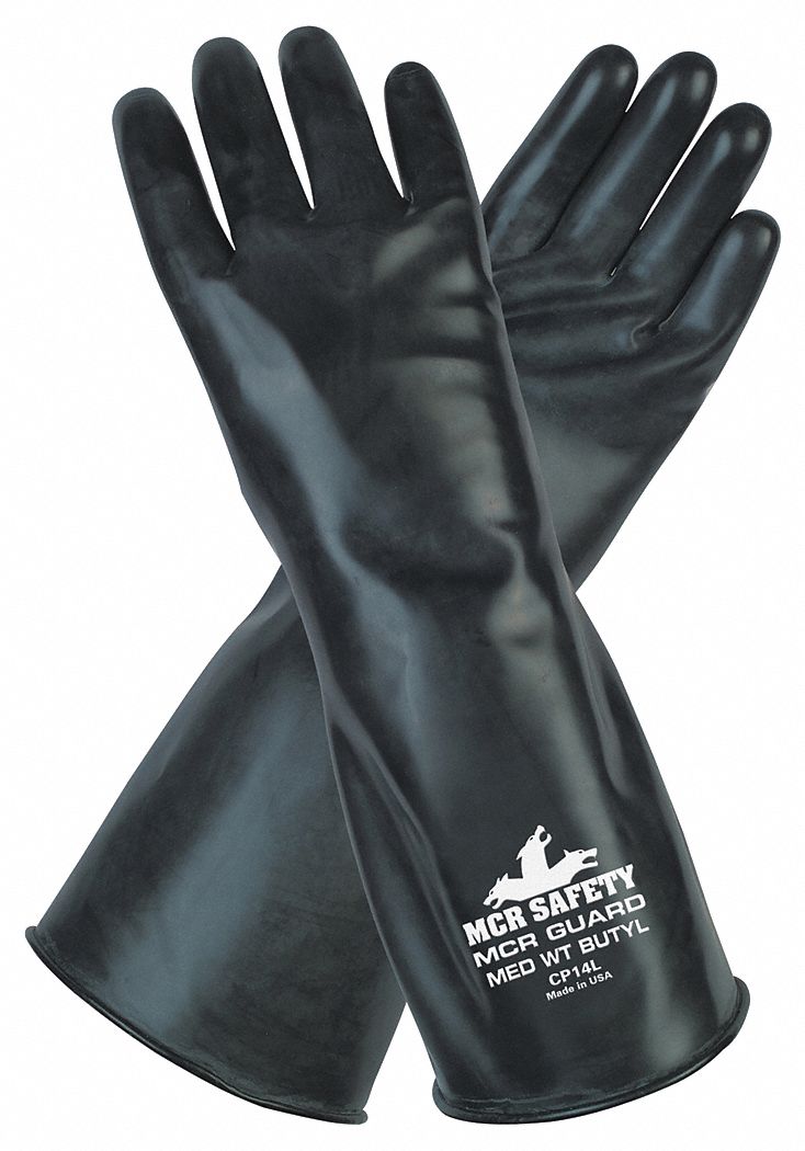 CHEMICAL RESISTANT GLOVES, 14 MIL, 14 IN LENGTH, SMOOTH, M, BLACK