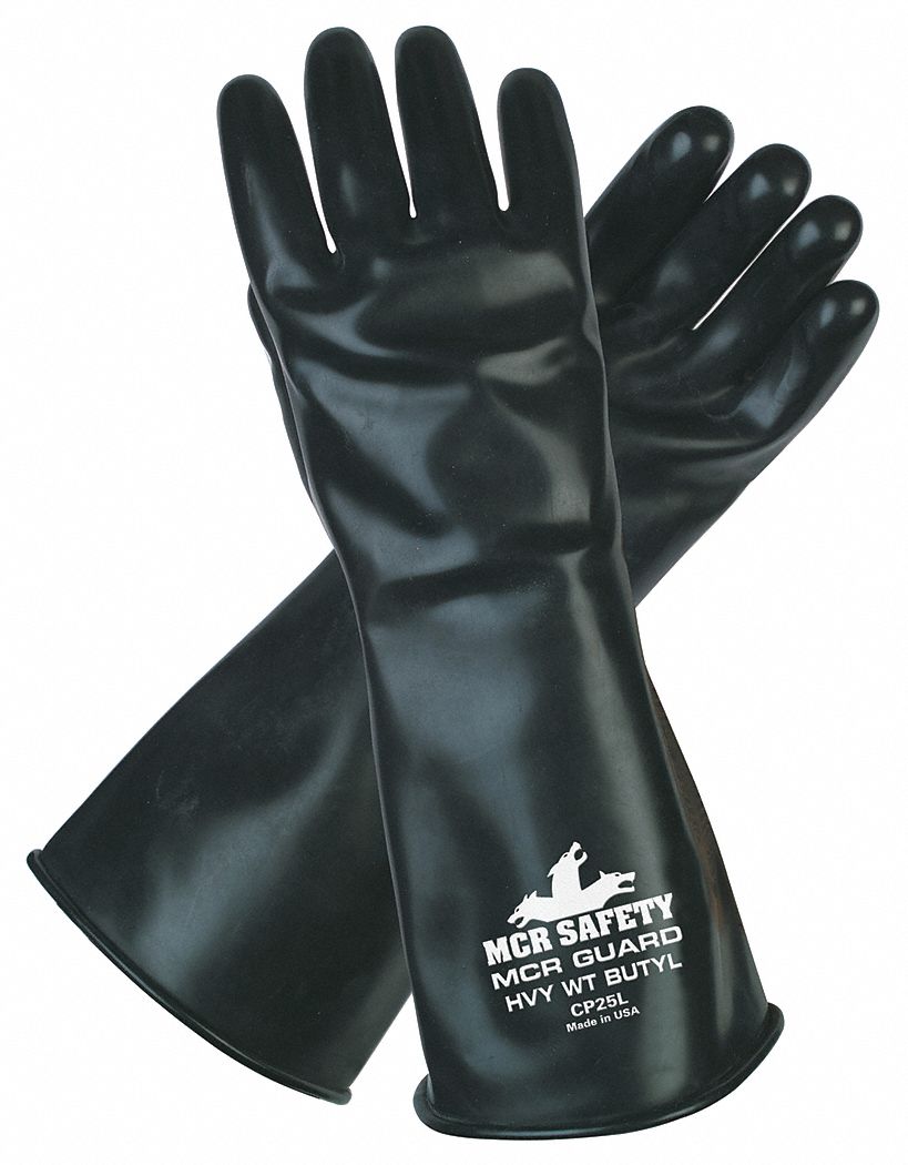 CHEMICAL RESISTANT GLOVES, 25 MIL, 14 IN LENGTH, SMOOTH, L, BLACK