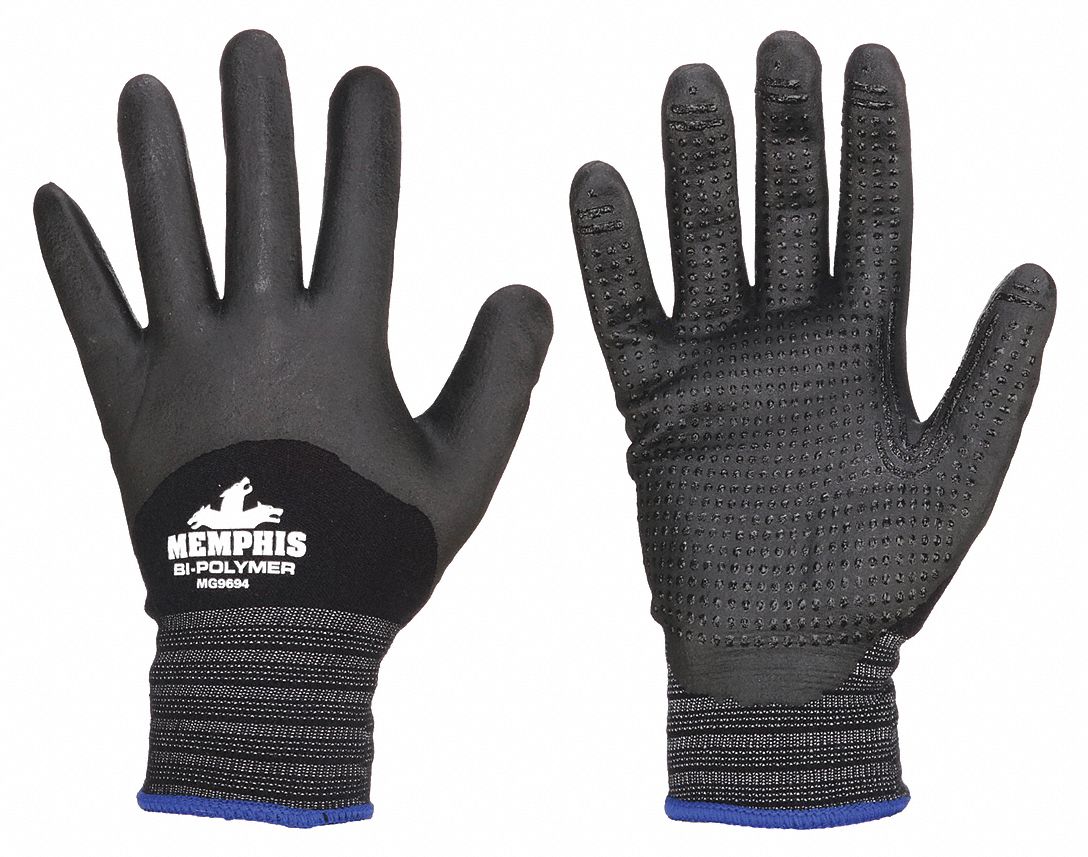 COATED GLOVES, L (9), DOTTED, NITRILE, PALM, DOTTED/DOUBLE DIPPED, FULL FINGER, 12 PK